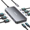 USB C Docking Station Dual Monitor Adapter for Laptop, 8-in-1 Docking Station for 3 Monitors, 4K@60Hz USB C Dock Dongle with 2 HDMI+DP, 5Gbps USB A & C, 100W PD, for MacBook, Dell, HP, Surface
