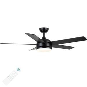 YUHAO 52 Inch Black Ceiling Fan with Light .Noiseless,Dimmable,3CCT,6 Speeds Reversible, DC Ceiling Fans for Indoor or Covered Outdoor , Not remote control