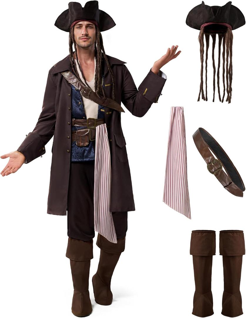 Spooktacular Creations Halloween Pirate Costume Men, Captain Smuggler Deluxe Outfit for Cosplay Themed Parties (Medium)
