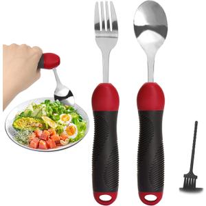 Adaptive Utensils Weighted Spoon Fork Set for Hand Tremors & Parkinson's Non-Slip Arthritis Aids for Elderly, Disabled Adults | Weak Hand Grip, Handicapped, Travel Eating Utensils