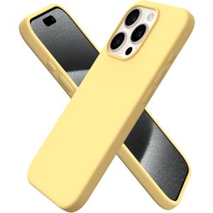 ORNARTO Compatible with iPhone 15 Pro Case 6.1", Liquid Silicone 3 Layers Full Covered Soft Gel Rubber Cover, Shockproof Protective Slim Phone Case with Anti-Scratch Microfiber Lining-Cream Yellow