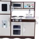 Kitchen Playset for Kids Ages 3-8, Wooden Pretend Play Kitchen with Realistic Sounds, Including Telephone, Ice Maker, Refrigerator, Dimensions: 35 H x 31 W x 12 D (Black)