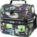 OPUX Lunch Box For Women, Insulated Large Lunch Bag Adult Work, Double Decker Lunchbox Meal Prep, Dual Compartment Leakproof Lunch Cooler, Lunch Pail Tote for Girls Kids School, Floral Gray 16 Cans