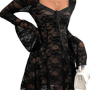 Floerns Women's Contrast Lace Flare Sleeve Sweetheart Neck Floral Party Dresses, M