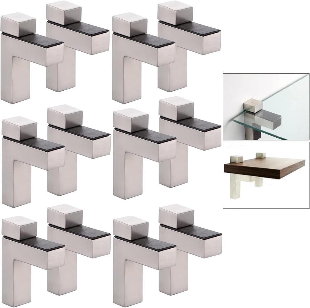 AWEN 12pcs Solid Metal Adjustable Wood/Glass Shelf Bracket Wall Mount, Shelf Holders3-28mm Thick Adjustable Shelf Bracket, 25lbs LoadBrushed Nickel 12pcs