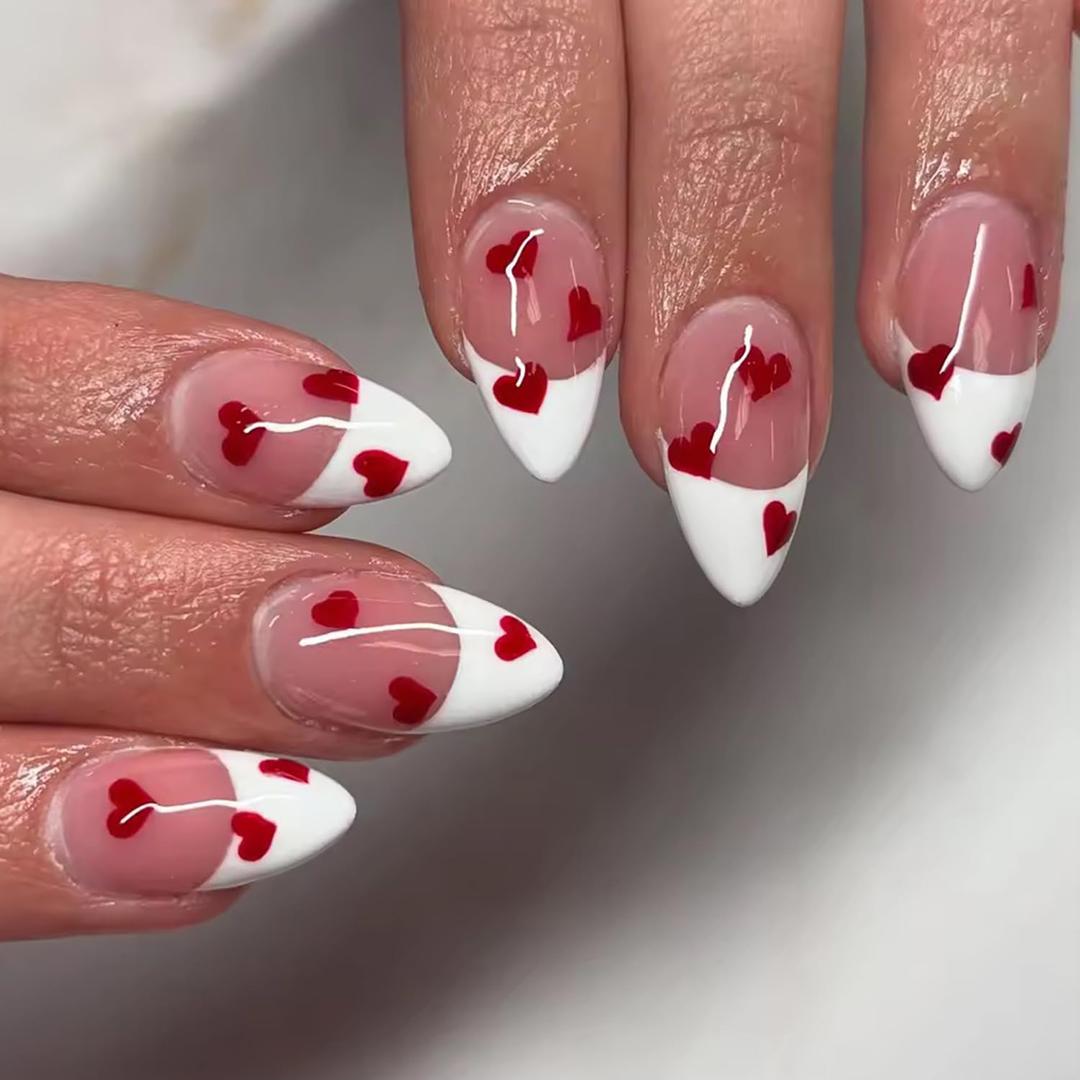 30Pcs Cute Press on Nails Medium Almond Fake Nails 3D Pearl Design Pink Flower Glue on Nails Easter Acrylic Nails Bunny False Nails Star Strawberry Bow Artificial Stick on Nails for Women Manicure