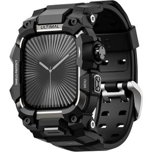 ULTIMAL Rugged Case with Band for Apple Watch 46mm,Compatible with Apple Watch Series 10, Military Grade Shockproof Bumper Cover for iWatch Tactical Band Men (46mm,Black) (46mm, Black)