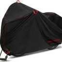Topcrown Bike Cover Waterproof Outdoor Storage for 1 Bike, Bicycle Cover Rain Sun UV Dust Wind Proof with Storage Bag for Mountain Road Bike/Ebike (420D Black+Red, XL Size for 1 bike)