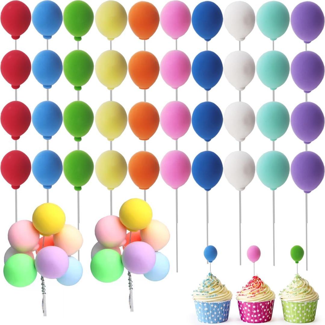 GXXMEI 50PCS Balloon Cake Topper Mini Colorful Balloon Cake Picks Round Balloon Cupcake Topper Cake Decoration for Party Decorations Birthday Wedding