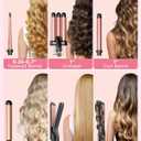 5 in 1 Wand Curling Iron-Kinked Curling Wand Set with Flat Iron Hair Straightener, 3 Barrels Hair Crimper, 3 Ceramic Curling Irons (0.35"-1.25"), 2 Temps Fast Heat Hair Waver Curler, Rose Gold
