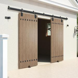 HARDJULAN 16FT Heavy Duty Box Rail Exterior Sliding Barn Door Hardware Kit, 450 lbs Capacity, Black Powder Coated Finish, Kit for Outdoor, Fit MAX 2 X Door Width 96in