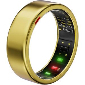 Smart Ring for Women Men- Sleep/Fitness/Stress/Heart Rate Tracker- Menstrual Records - 7 Days Battery Life - Wireless Charging - No APP Subscription - iOS & Android Compatible (Gold, Size 8)