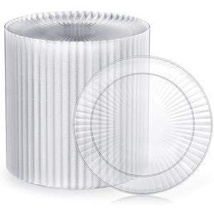 FOCUSLINE 100 Count Clear Plastic Plates 7 Inch, Disposable Heavy Duty Salad Dessert Plates- Premium Hard Plastic Plate Fancy Disposable Clear Plate for Weddings, Parties and Events
