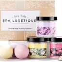 spa luxetique Bath Salts, 8pcs Bath Salts Gift Set with Argan Oil, Bath Bombs, Wooden Scoop, Epsom Salt for Soaking in Lavender, Rose, Chamomile Scent, Mother's Day Gifts, Christmas Gifts for Her