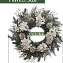 20 Glitter Pine Christmas Winter Wreath with Metallic Silk Hydrangea Pinecone & White Berry Mixed with Norfolk Cypress Cedar & Spruce, Wreaths for Front Door Porch Mantel & Fireplace Decor