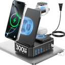 300W Charging Station for Multiple Devices Apple,10 in 1 Wireless Charger for iPhone,GaN III USB C 65W PD Fast Charging Stand Dock for MacBook,iWatch&Airpods (Wireless Charging Only for Apple) Black