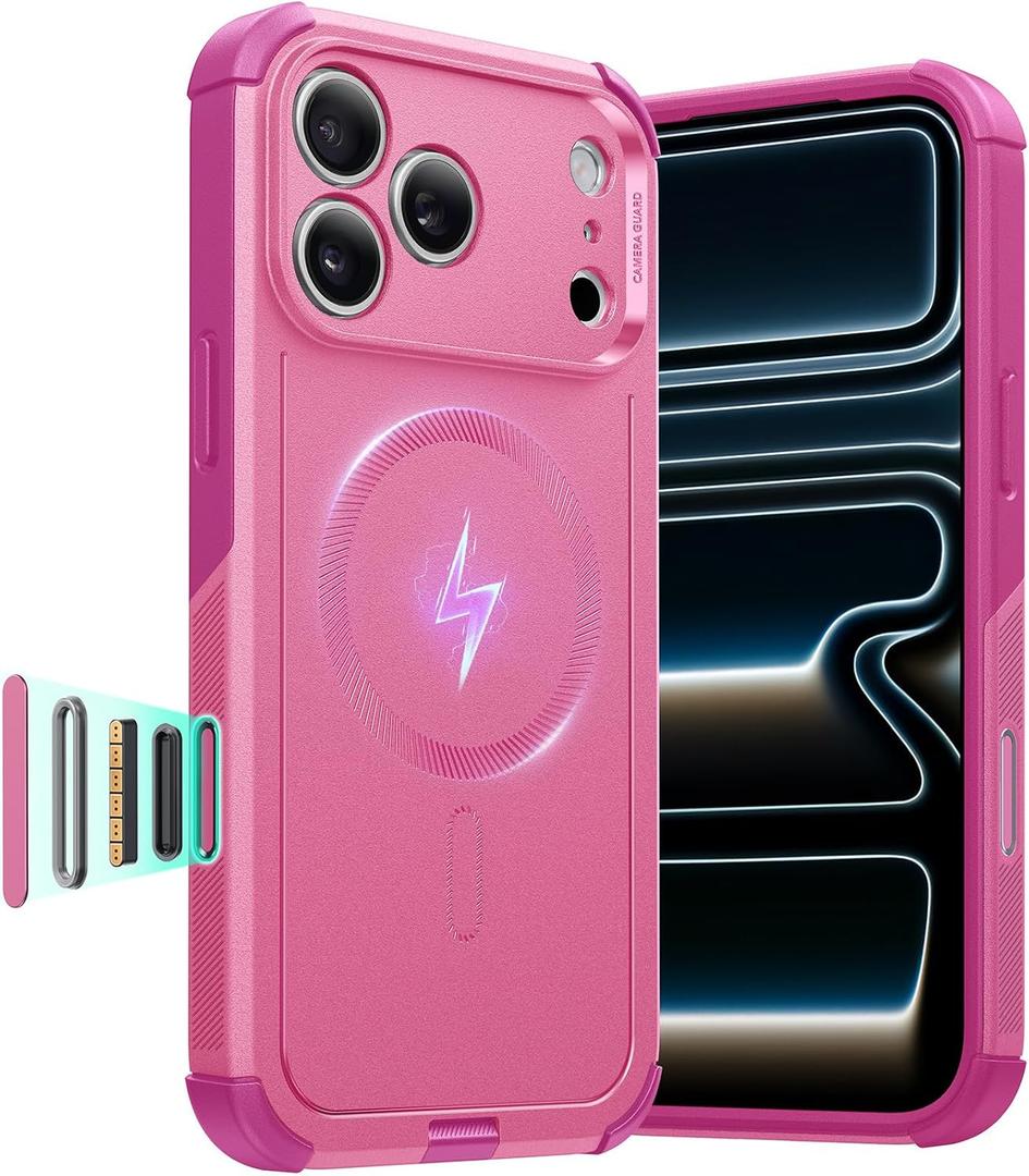 ESR for iPhone 17 Pro Max Case, 7X Military-Grade Drop Protection, Shock-Absorbing Rugged Cover with Camera Control Button, MagSafe Accessories Compatible, Cyber Series, Rosy Pink