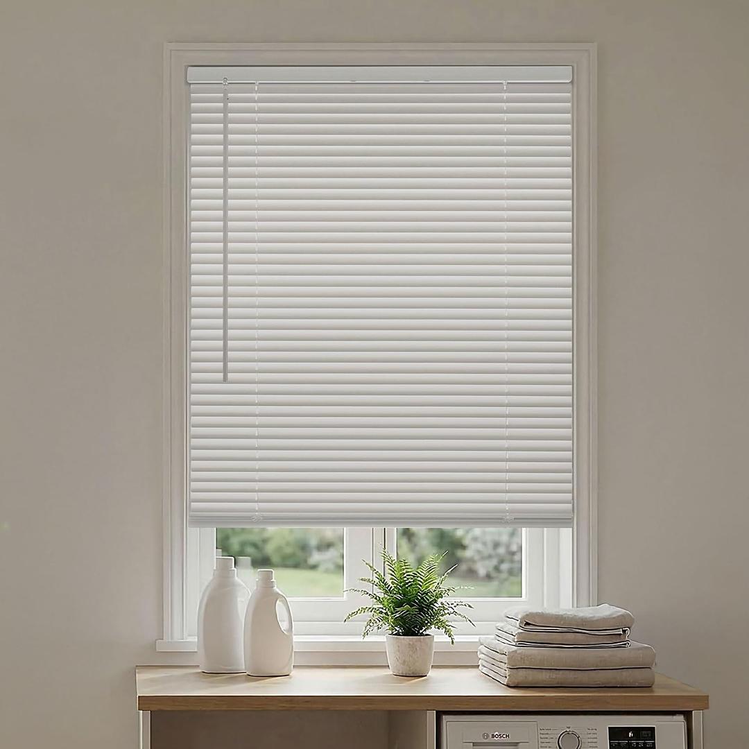 DEZ FURNISHINGS Premium Cordless 1" Room Darkening Vinyl Mini Blinds, 26" W x 64" H, White