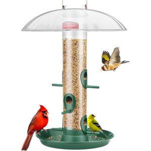 Kingsyard Metal Bird Feeders for Outdoors Hanging, Wild Bird Feeder for Finch Cardinal, Large Tray and Rainproof Dome, 2 lbs Seeds Capacity (Drak Green)