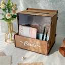 OurWarm Brown Wedding Card Box with Flower Trough & Acrylic Board, Wooden Wedding Card Boxes for Reception, Money Gift Box for Honeymoon, Graduation, Baby Showers, Birthday Party Decorations