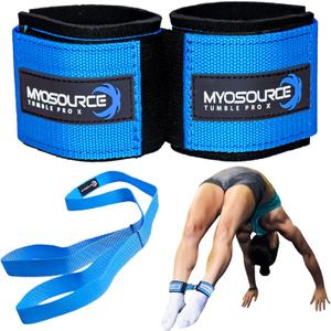 Myosource Kinetic Bands Tumble Pro X Ankle Straps Kit  Cheerleading Standing Tumbling Equipment, Gymnastics Backhandspring Trainer  Includes Flexibility Stunt Stretch Strap  Blue, Pink, Purple