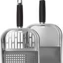 Griddle Scoop for Blackstone with a Any-Edge Hook, Stainless Steel Griddle Portable Food Mover for Stir Fry and Move Food, Classic & Sifting Grill Shovel, 2 Pack