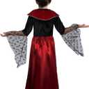 Girls Vampire Costume - Kids Black & Red Gothic Dress with High Collar for Halloween & Dress-Up (S)