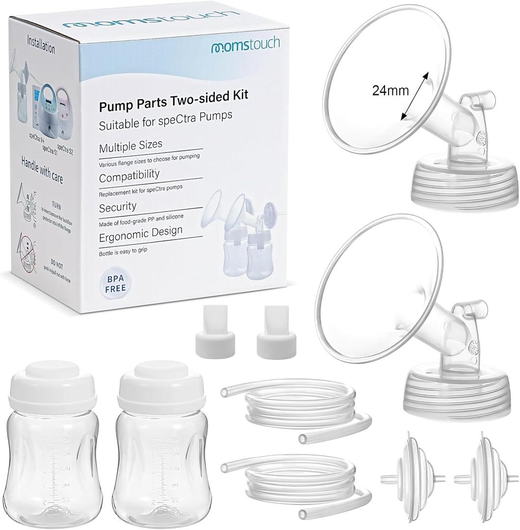 Pump Parts Compatible with Spectra S1/S2/9 Plus, Not Original Accessories, Full Set Replacements Include 24mm Flange, Duckbill Valve, Backflow Protector, Tubing and Bottle (Full Set-24mm)