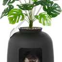 Lifewit Cat Litter Box, Hidden Enclosure Litter Tray with Odor Control & Carbon Filter in Living Room, Bedroom, Corner with Faux Plant& Plastic Scoop, 48 x 120 cm/19x47, Black
