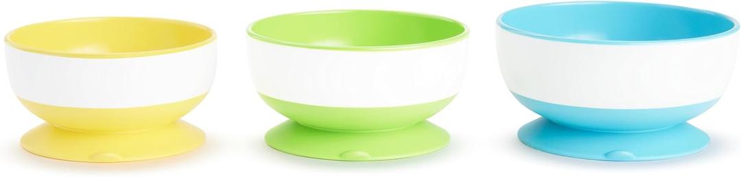 Munchkin Stay Put Suction Bowls for Babies and Toddlers, 3 Pack, Blue/Green/Yellow