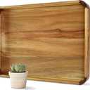 22 Inches Acacia Wood Serving Tray with Handles, Large Wooden Rectangle Ottoman Tray, Nice Home Decor for Living Room Coffee Table Couch, Ideal Size for Serving Food Breakfast BBQ Party