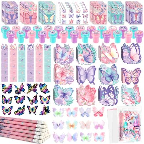 BenLouis 108Pcs Butterfly Party Favors Butterfly Fairy School Stationery Set Bulk for Kids Spring Flower Tea Birthday Birthday Goodie Bag Stuffers Classroom Gifts Rewards Pinata Filler