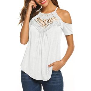 Bluetime Summer Tops for Women Short Sleeve T Shirts Cold Shoulder Casual Tops Tees