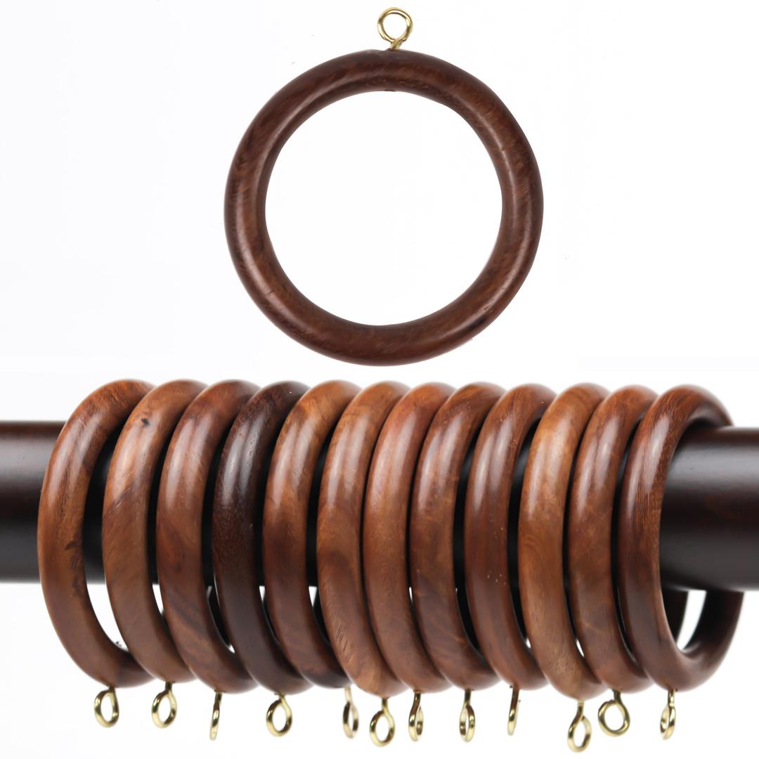 HORNART 3 Inch Wooden Drapery Curtain Rod Rings, 50pcs for 1.5-2 inch Rod Pole, 2.2 INCH INNER DIA, Natural Rosewood (50, 2.2 INCH INNER DIA), sheesham 3in (50)