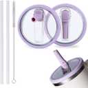 2 Pack 40 oz Flip Straw Leak Proof Lid for Stanley Quencher H2.0, Spill Proof Tumbler Lid Replacement Fit for Stanley Quencher, BPA Free Reusable No Spill Straw Lid for Stanley Accessories (Purple & Purple)