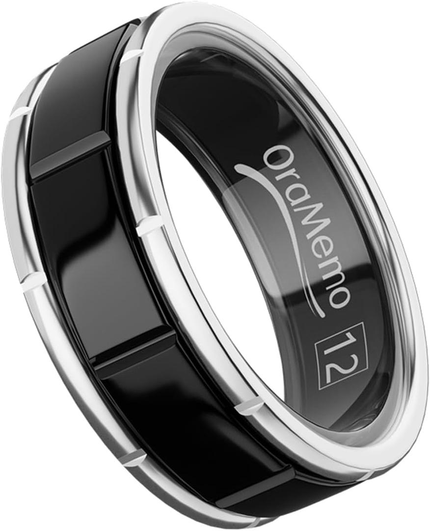 Smart Ring 1.0 for Men/Women, No Subscription Fee, 7-8 Days Battery Life, HRV/Stress Monitoring/Sleep Track/Fitness for iOS and Android, Gloss Black & Silver, Size 12