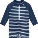 uideazone Baby Toddler Boys Zipper Rash Guard Swimsuit UPF 50+ One Piece Beach Swimwear Bathing Suits 3-36 Months (12-18 Months, Navy Blue Stripe)
