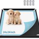 LOOBANI Dog Pee Pad Holder - Non-Slip Silicone Dog Potty Tray with 4 Clamps, High Edge Puppy Pad Holder Tray, 24" x 24" Square Puppy Potty Training Pads, Black