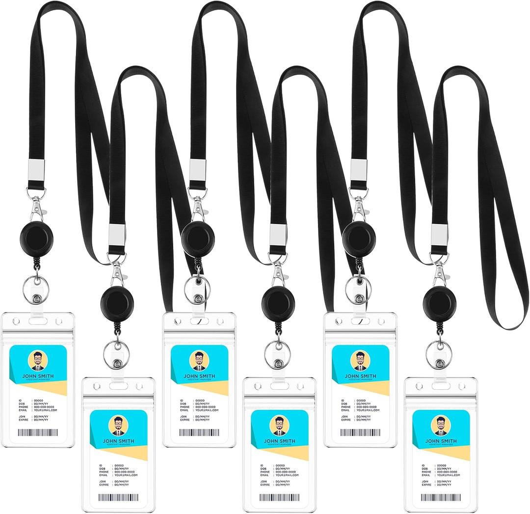 6 Pack Lanyards for ID Badges Holder Retractable Lanyards for Cruise Ship Cards Badge Reel Clip with ID Holders Clear Waterproof