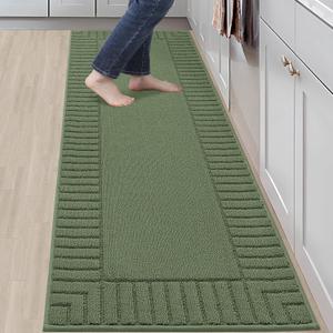 BEQHAUSE-Kitchen-Rugs-Non Slip-Kitchen-Mats-for-Floor Machine Washable Kitchen Rugs Absorbent Kitchen Carpet with TPR Non Skid Backing,Green, 24x71