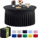 Outpain 8 Pack Black Round Spandex Tablecloth for 60 Inch/5FT Tables - Stretchy Table Cloth with Skirt, Wrinkle-Free Fitted Cloth for Wedding Vendor, Banquet & Graduation Decor (120" Round)