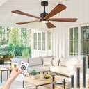 52 Inch Ceiling Fan with Lights and DC Motor by Remote Control, 5 Reversible Solid Wood Blades, 6-Speed Noiseless DC Motor, Modern Ceiling Fan for Outdoor Indoo,Black