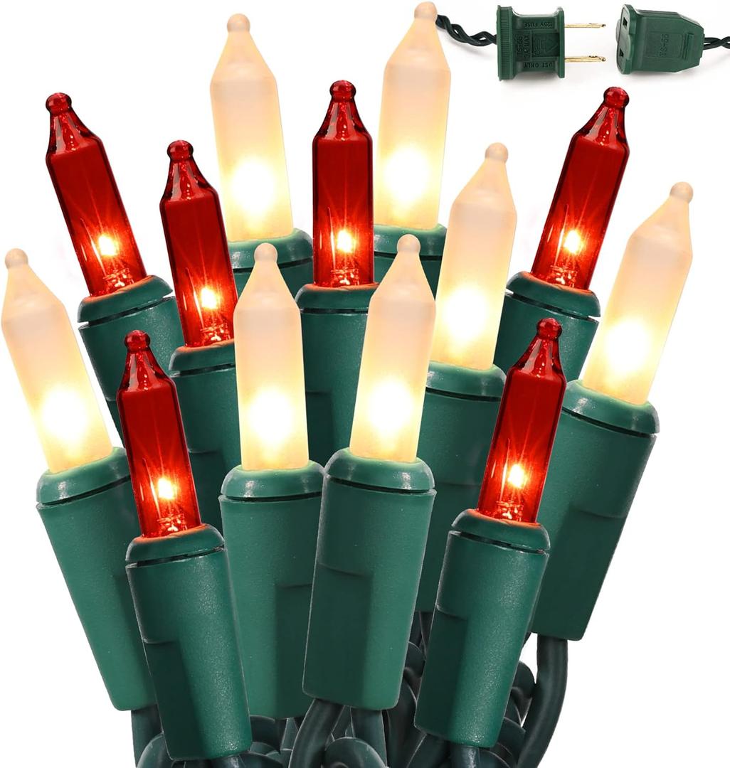 BrizLabs 300 Counts Red & White Christmas Lights, 69.6ft Mini Lights Connectable, UL Certified Incandescent Christmas String Lights Plugin, Indoor Xmas Tree Lights for Outdoor Xmas Home Decor