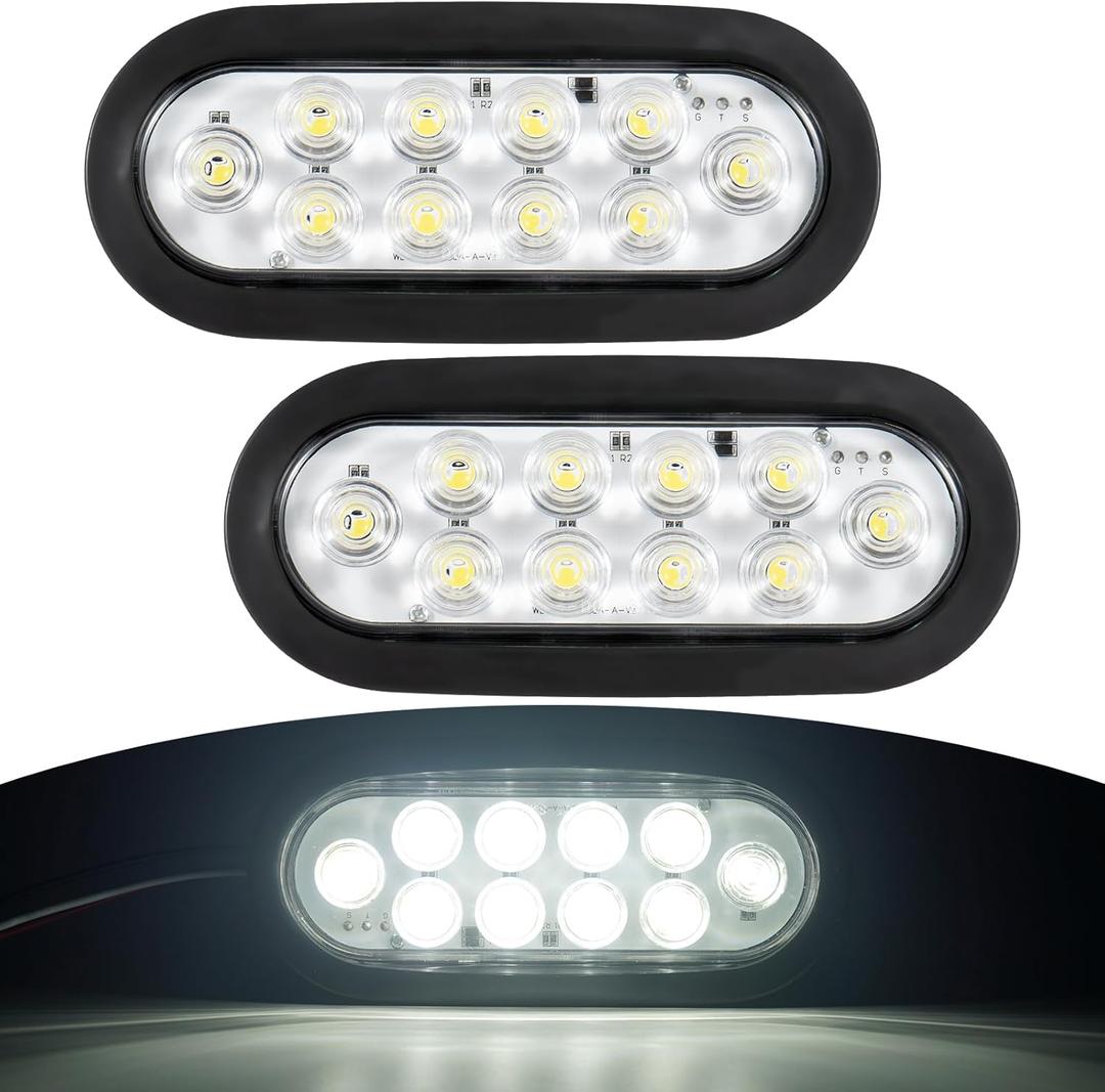 6" Oval LED Trailer Lights Kit, 2PCS Waterproof Stop/Turn/Brake Tail Lights with 10 LED Markers for Truck, RV, Boat, Trailer (white) DOT Compliant