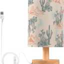 Bedside Table Lamp Western Desert Cactus Mountains Nightstand Lamp with Wood Desk Lamps for Bedroom Living Room Nursery Office Home Decor
