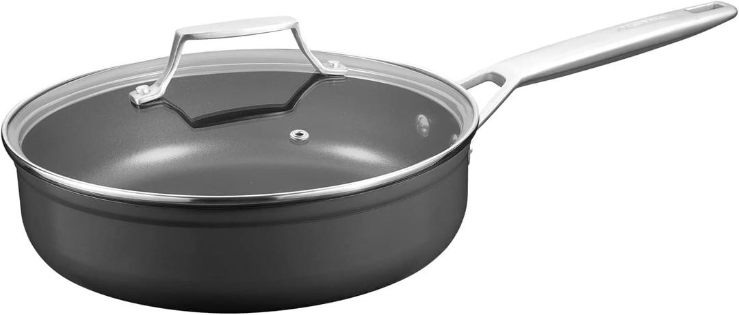 MsMk 3.5 Quart Deep Frying pan, 10-inch Durable pans for refreshing old saute pan with lid, Deep and straight edge, Easy Clean-Up, Even Heating, Comfortable Handling, Induction Compatibility,