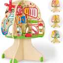 Monlurd Montessori Wooden Tree Activity Center, Sensory Table & Busy Board for Toddlers 1-3, 4-Season Learning Activity Cube for Playroom & Daycare