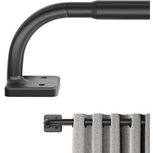 Curtain Rods for Windows 48 to 84, 5/8" Blackout Wrap Around Curtain Rod Telescoping Adjustable for Sliding Door Bedroom Kitchen RV, Black (32" -93")