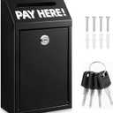 Metal Donation Box with Lock  Wall Mounted Cash Money Box with Slot for Cash Deposit, Hualleko Money Drop with Lock and Slot for Home/Office/Outdoors 10.2 x 5.6 x 2.9 Inch(Black)