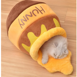 Honey Pot Cat Cave Bed, Soft and Thick Rebound Sponge Pet Nest with Removable & Washable Cushion, Cute Cartoon Design for Small Cats and Breeds